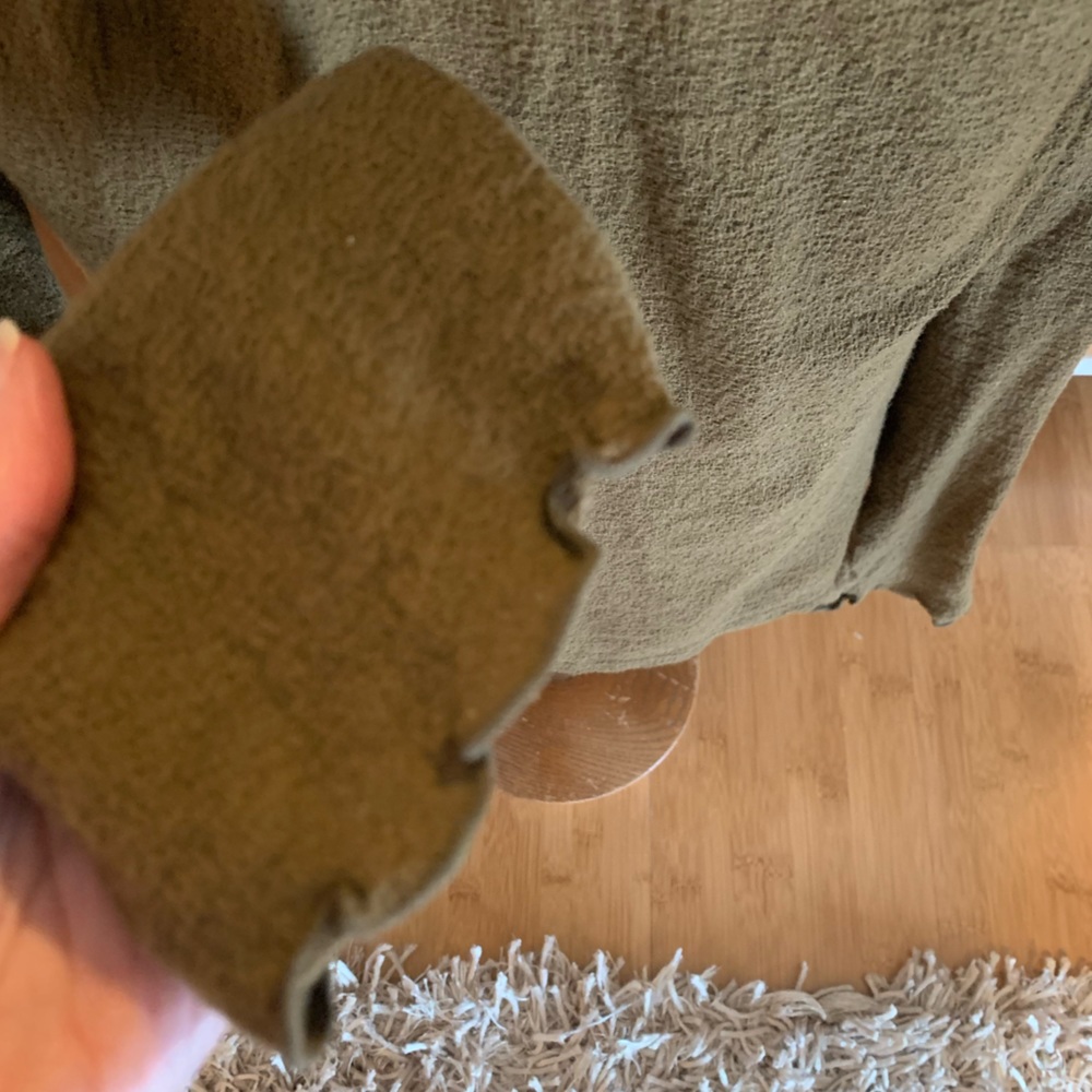 Madewell Texture & Thread Olive Green Ruffle Mock Neck Bell Sleeve Top - Picture 6 of 7